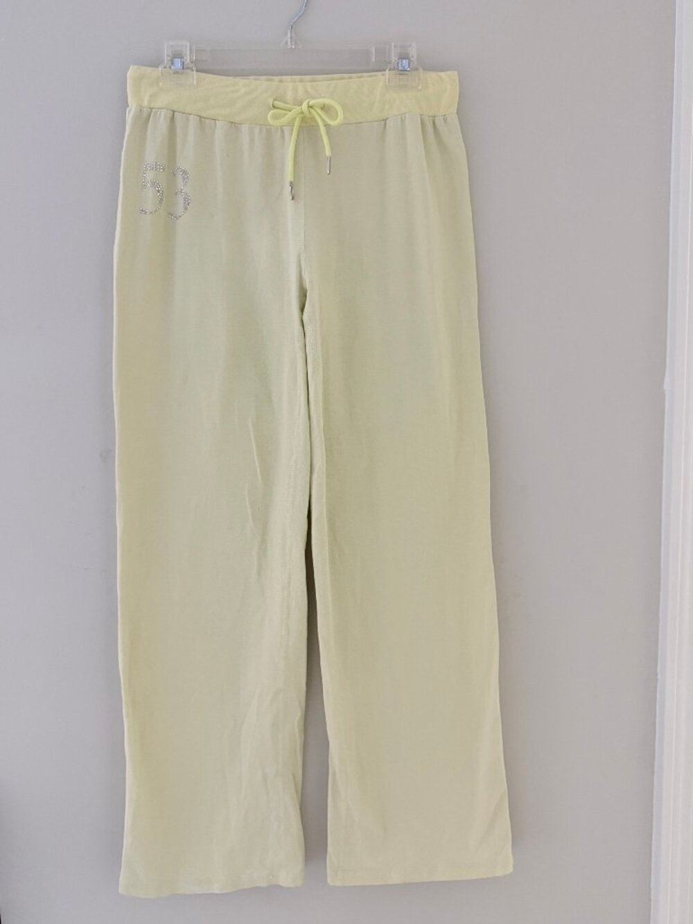 MUSERA LEMON YELLOW WIDE LEG ELASTIC WAIST PANTS - EMBELLISHED NUMBER 53 -SIZE L